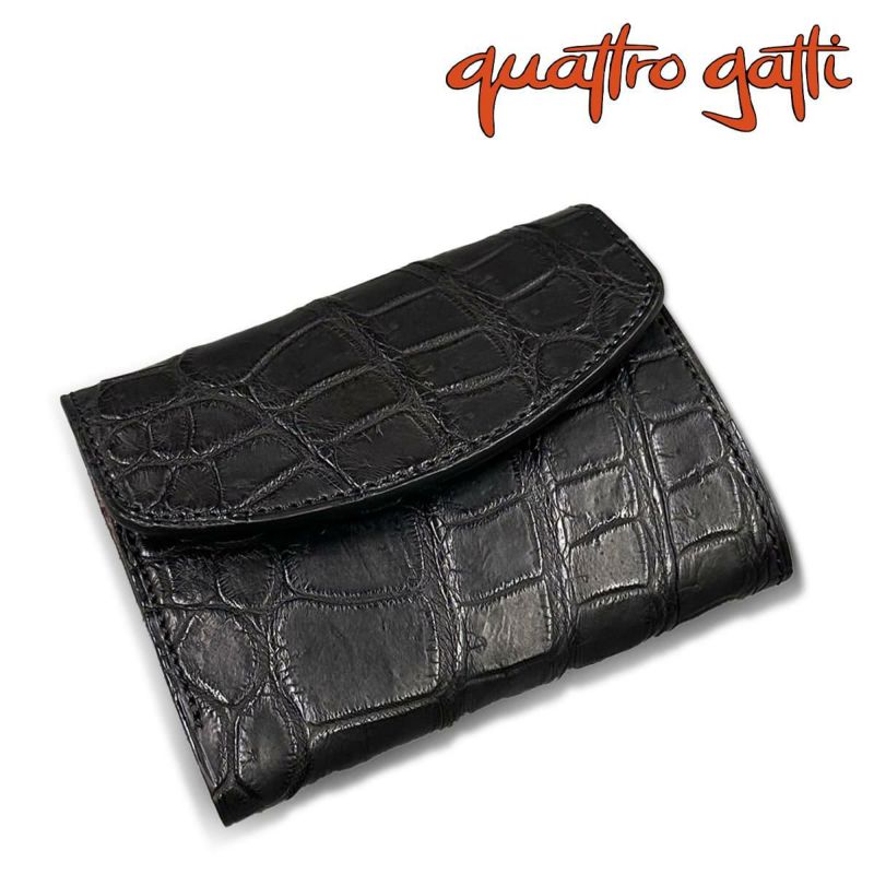 クアトロガッティ 財布 クロコダイル ミニ財布(三つ折り財布) ブラック 国産(日本製) Quattro Gatti 8213