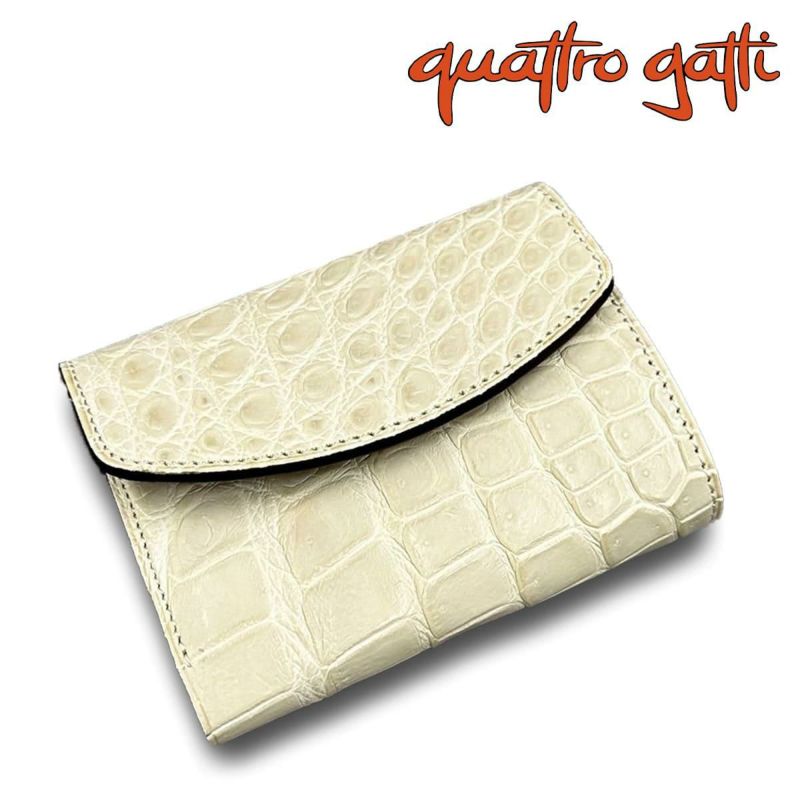 クアトロガッティ 財布 クロコダイル ミニ財布(三つ折り財布) クリーム 国産(日本製) Quattro Gatti 8213