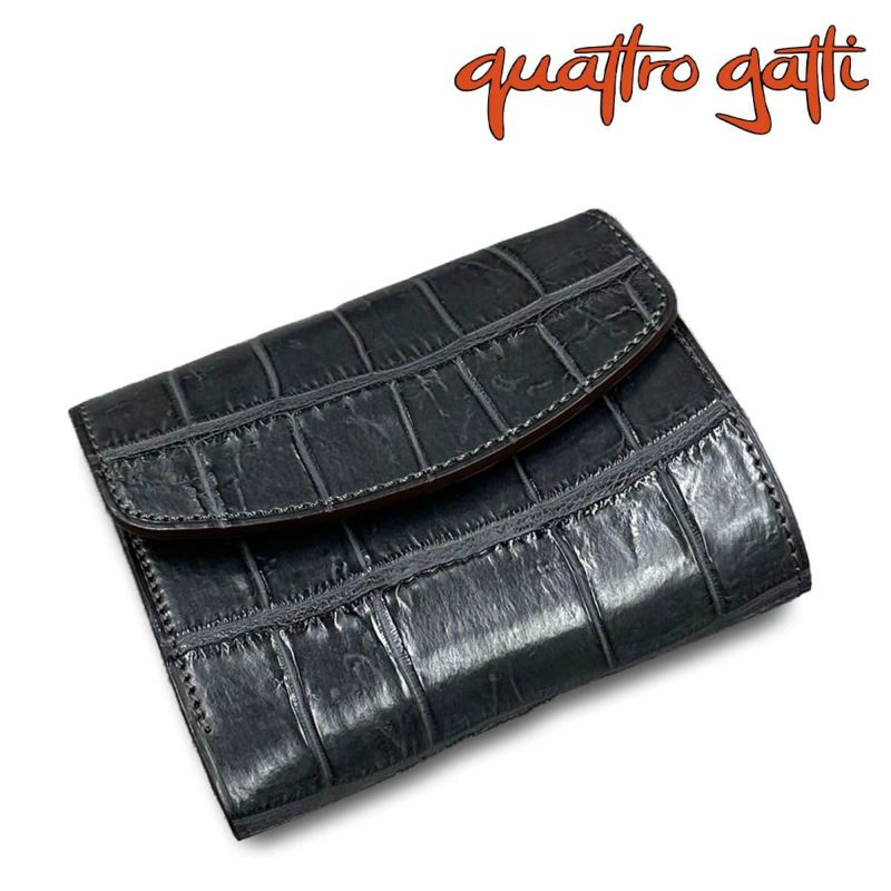 クアトロガッティ 財布 クロコダイル ミニ財布(三つ折り財布) ダークグレー 国産(日本製) Quattro Gatti 8213