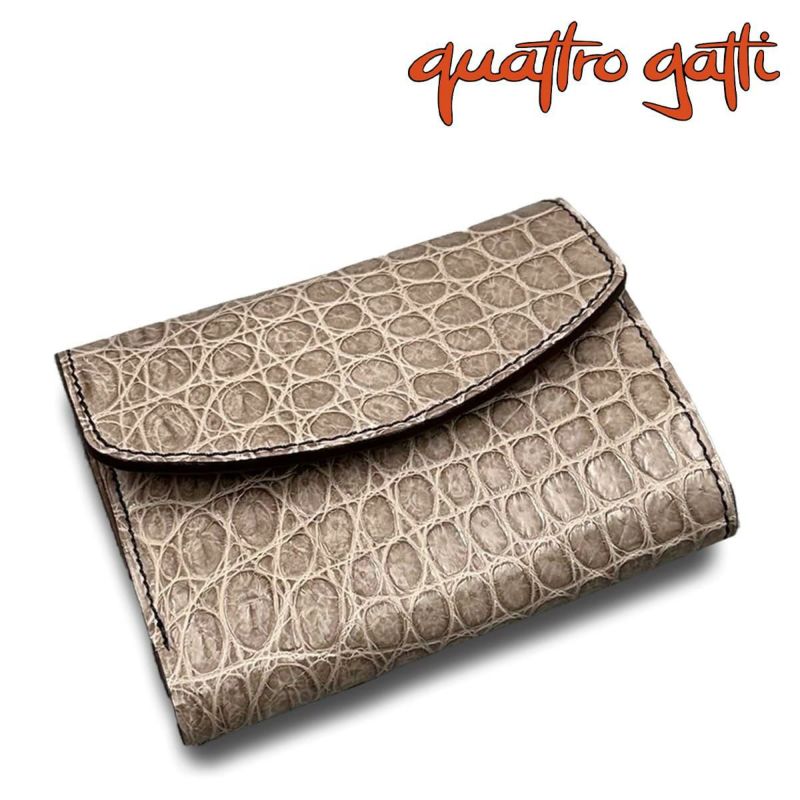  クアトロガッティ 財布 クロコダイル ミニ財布(三つ折り財布) グレージュ 国産(日本製) Quattro Gatti 8213