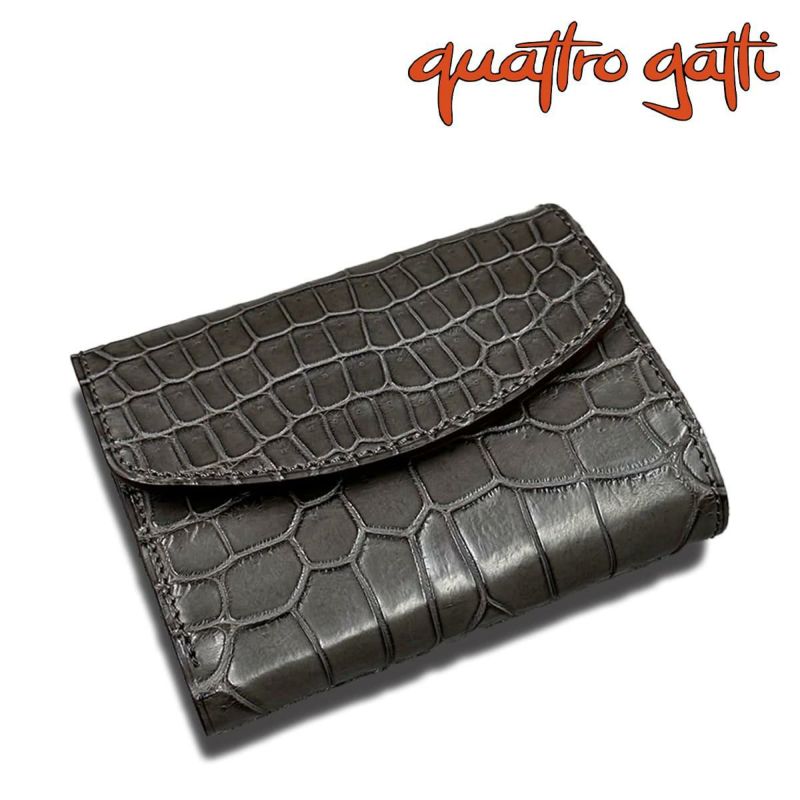 クアトロガッティ 財布 クロコダイル ミニ財布(三つ折り財布) グレー 国産(日本製) Quattro Gatti 8213