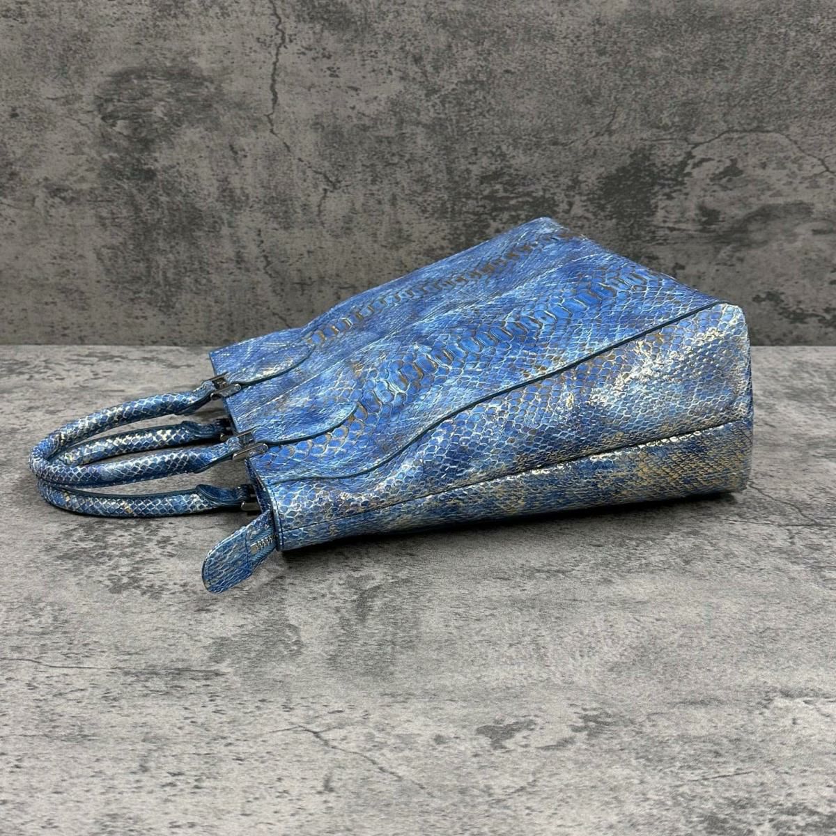  レザック パイソンル トートバッグ ゴールド/ブルー 国産(日本製) LE'SAC libia-spc