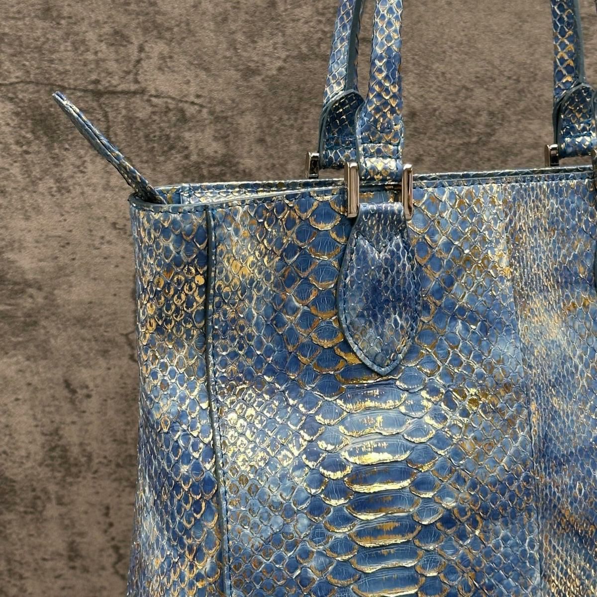  レザック パイソンル トートバッグ ゴールド/ブルー 国産(日本製) LE'SAC libia-spc
