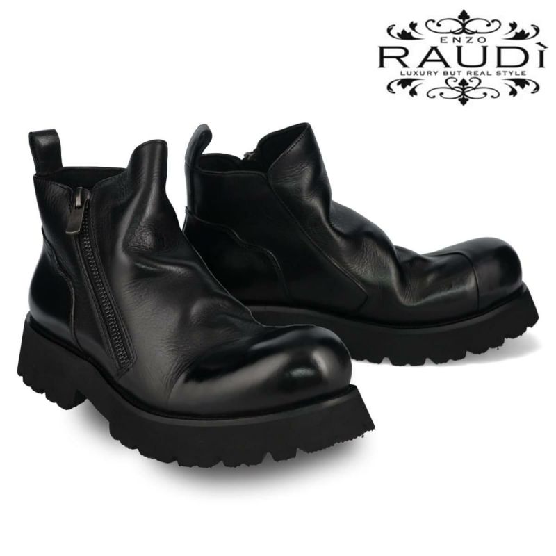  ラウディ メンズ カジュアルシューズ 厚底サイドジップブーツ ブラック RAUDi 53202