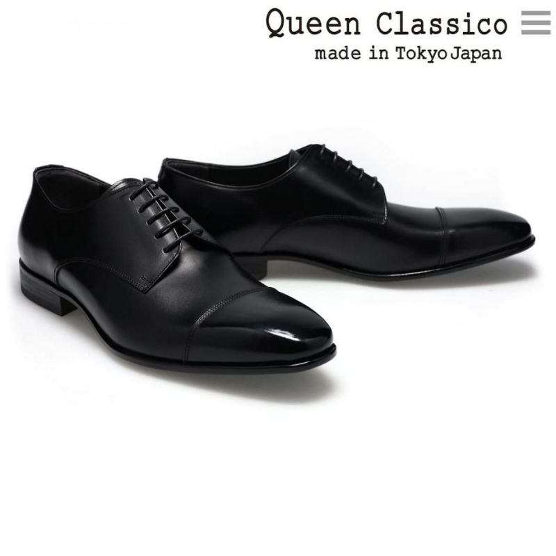 クインクラシコ メンズ ドレスシューズ 外羽根ストレートチップ ブラック 日本製 QueenClassico 55002