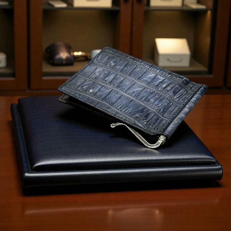 レザック クロコダイル マネークリップ (札ばさみ) ネイビー 国産(日本