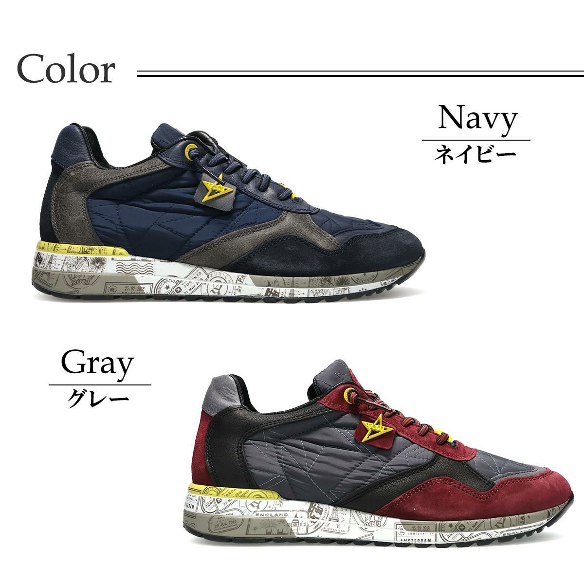 セッティ メンズ スニーカー レザースニーカー ネイビー グレー スペイン製 cetti c848xl-242　3